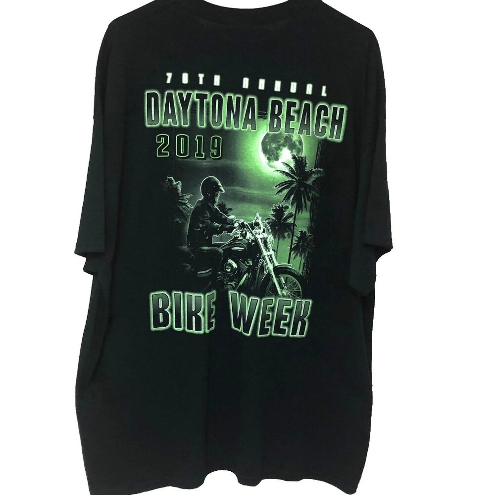 NWT Bike Week GLOW IN DARK T Shirt Men 2XL Black 2019 Daytona Beach Gildan Moto